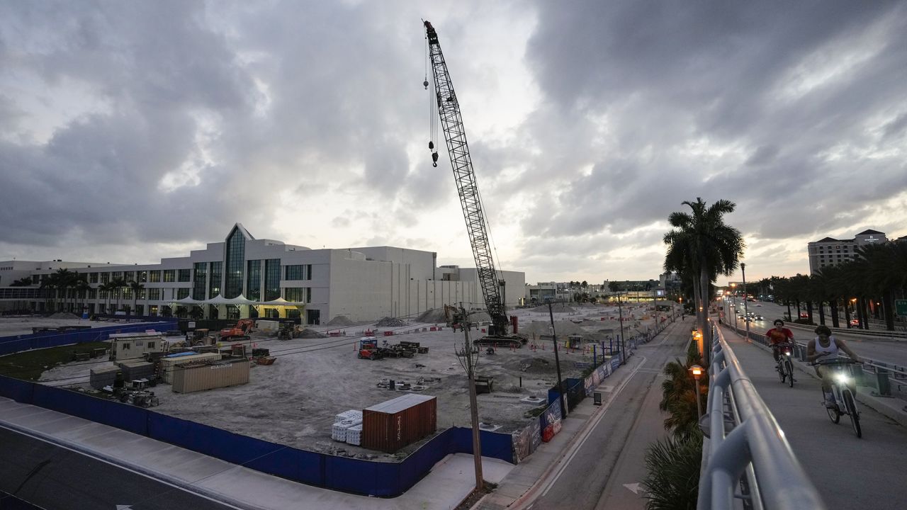 Construction of an 801-room Omni hotel alongside the Broward County Convention Center in Fort Lauderdale, Florida, on March 22, 2022. Broward County, which invested $1.5 billion in the expansion and renovation of its convention center, has not seen the future bookings it anticipated.