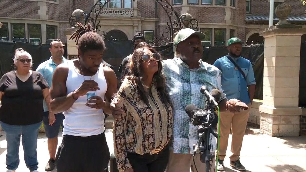 Nyra Fields-Miller (center), the mother of Ricky Cobb, spoke alongside relatives and community advocates at a news conference Tuesday in St. Paul, Minnesota.