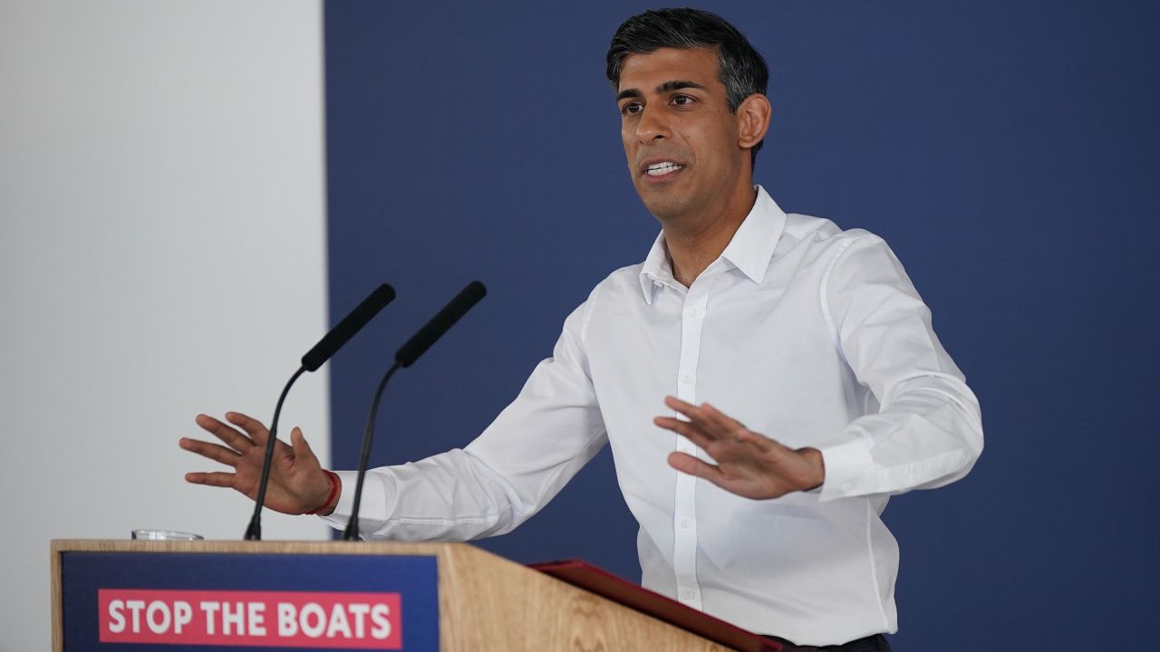 Prime Minister Rishi Sunak speaking in June on his plan to "stop the boats."