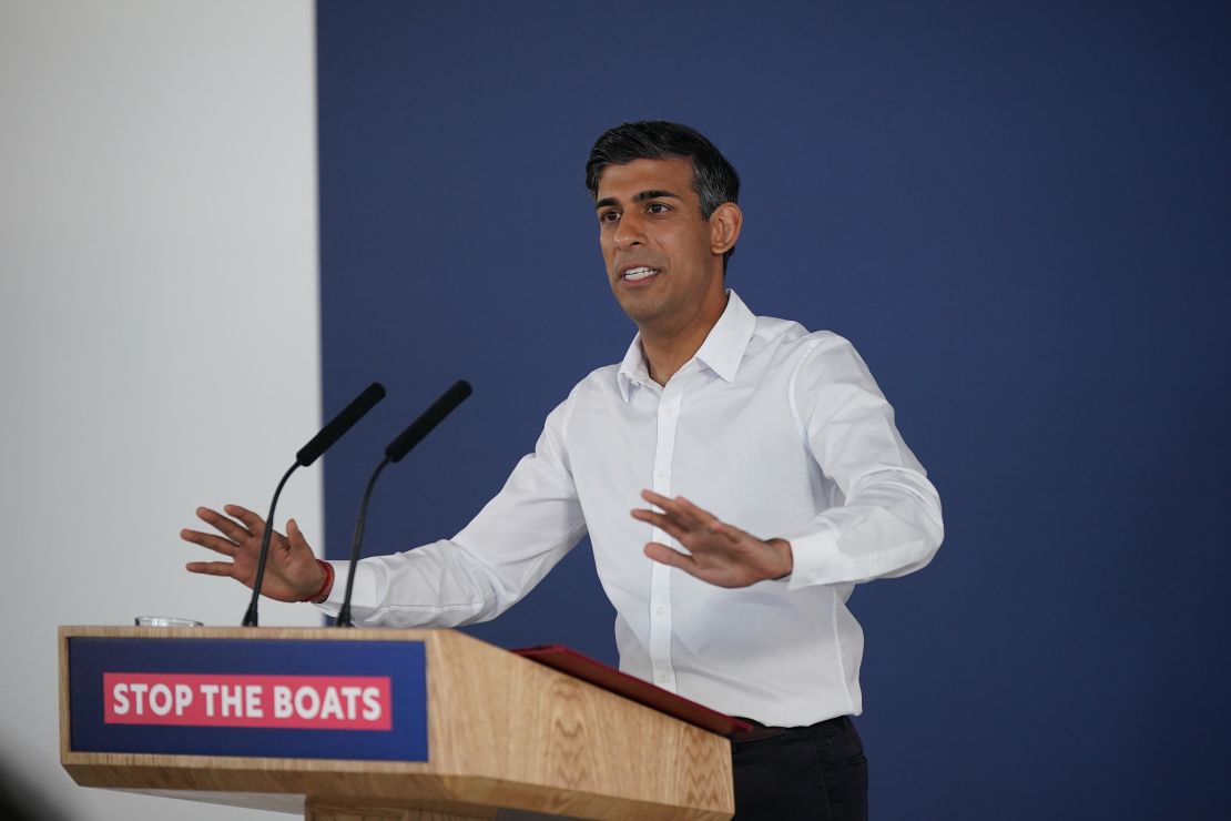 Sunak, who made "Stop the Boats" a government priority, speaks in Dover, southeast England, on June 5, 2023.