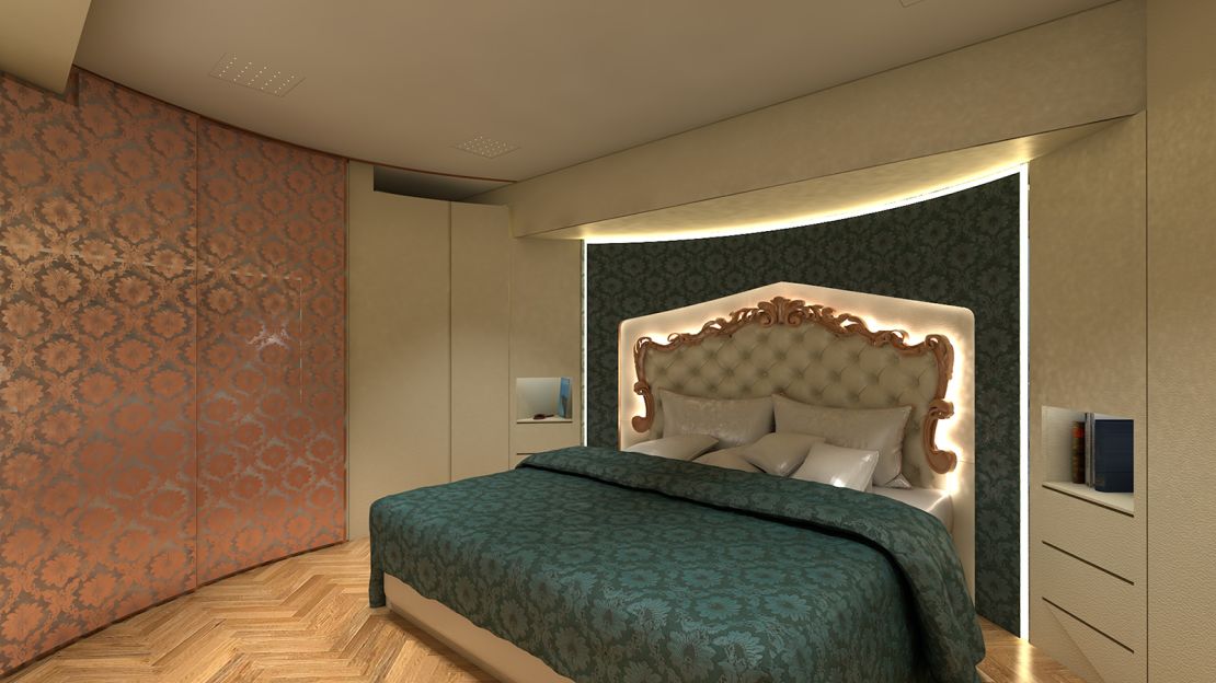The primary bedroom features a king-sized bed made by a business that supplies mattresses to the British royal family.
