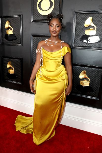 Tems, pictured here on the red carpet of the Grammy Awards in February, also made history at the 2023 Academy Awards, becoming the first Nigerian to earn a nomination for her work on a song from the film "Black Panther: Wakanda Forever."