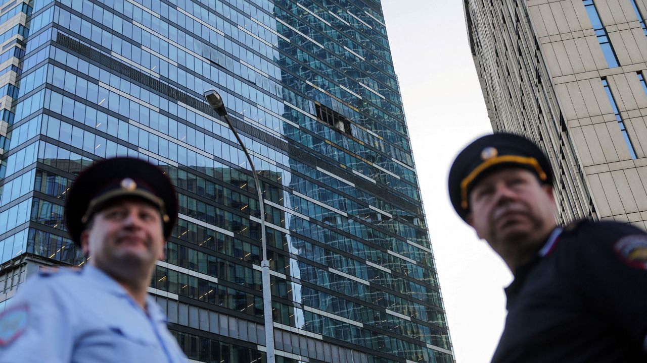 A damaged building in Moscow following last weekend's drone strikes.