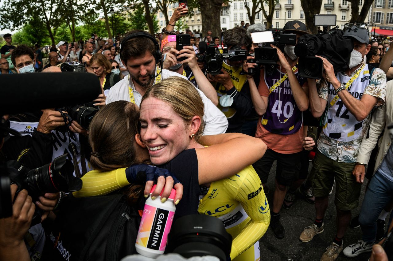 The Netherlands' <a href="https://www.cnn.com/2023/07/30/sport/demi-vollering-tour-de-france-femmes-spt-intl/index.html" target="_blank">Demi Vollering</a> celebrates after winning the Tour de France Femmes on Sunday, July 30. It is her first Tour de France Femmes title. 