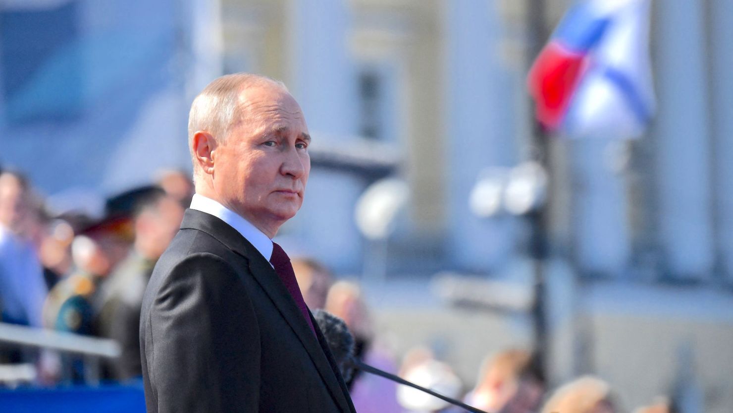 Russian President Vladimir Putin during the Navy Day parade in Saint Petersburg on July 30, 2023.  