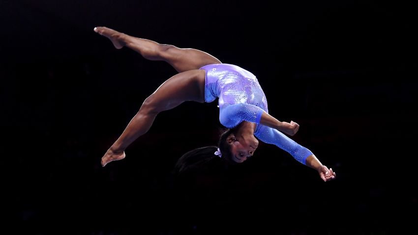 STUTTGART, GERMANY - OCTOBER 13: Simone Biles of USA competes on Balance Beam during the Apparatus Finals on Day 10 of the FIG Artistic Gymnastics World Championships at Hanns Martin Schleyer Hall  on October 13, 2019 in Stuttgart, Germany. (Photo by Laurence Griffiths/Getty Images)