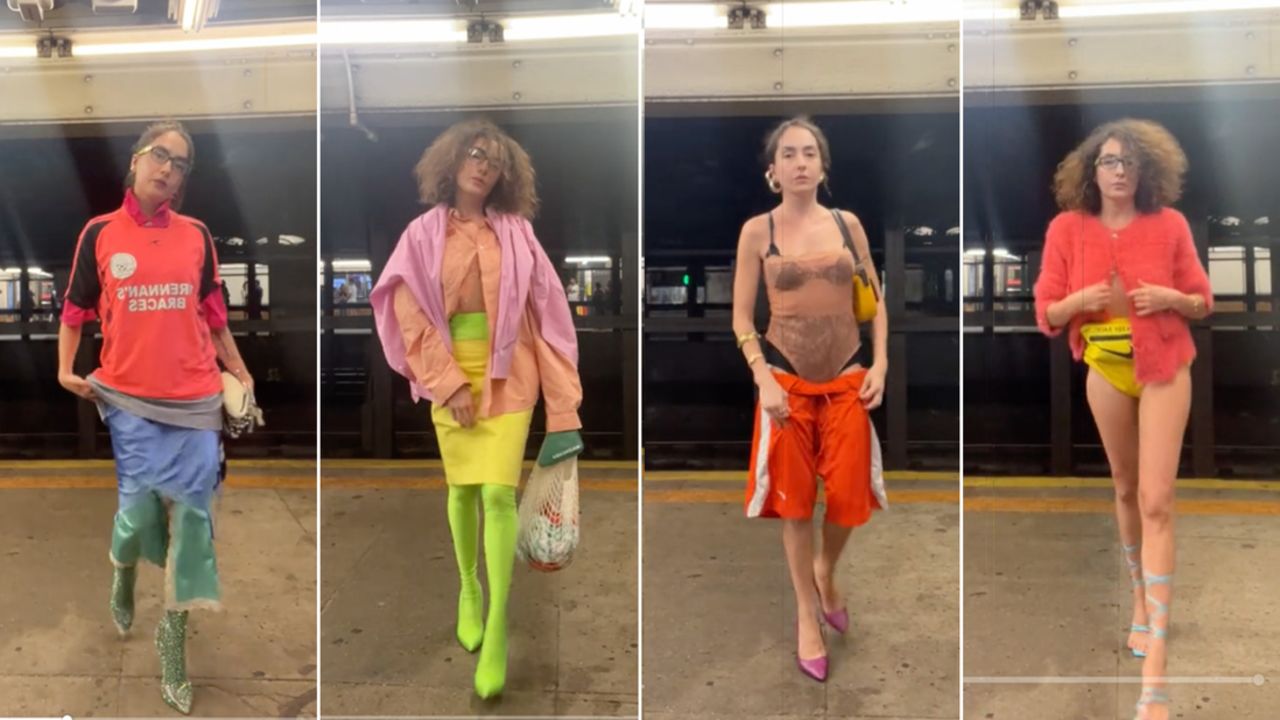 @subwaysessions on TikTok has gown viral for her larger-than-life ensembles.