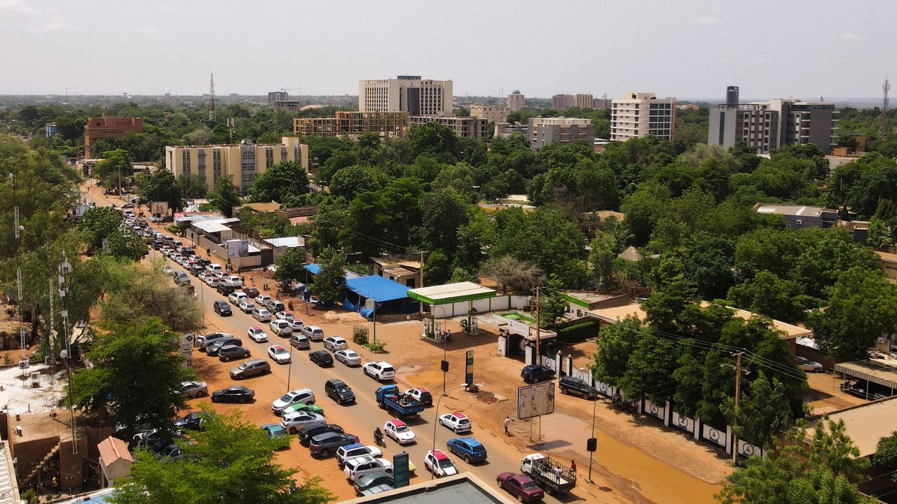 An aerial view of traffic on a street in the capital Niamey, Niger July 28, 2023.