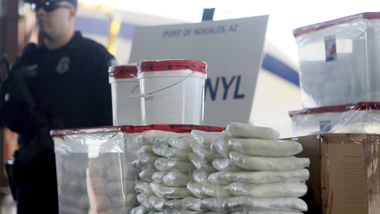 This January 2019 photo shows a display of fentanyl and meth that was seized by federal officers at the Nogales Port of Entry.