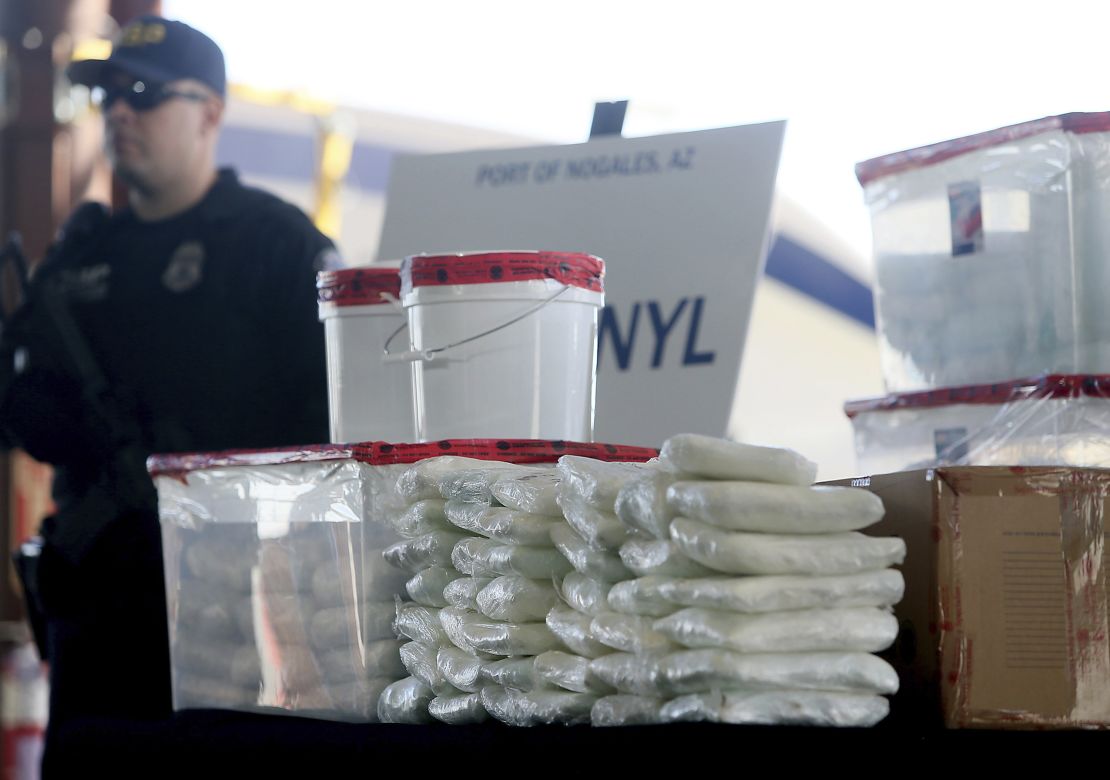 This January 2019 photo shows a display of fentanyl and meth that was seized by federal officers at the Nogales Port of Entry.