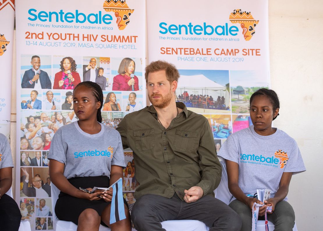 The Duke of Sussex during a visit to the Kasane Health Post, run by the Sentebale charity, in Botswana in 2019