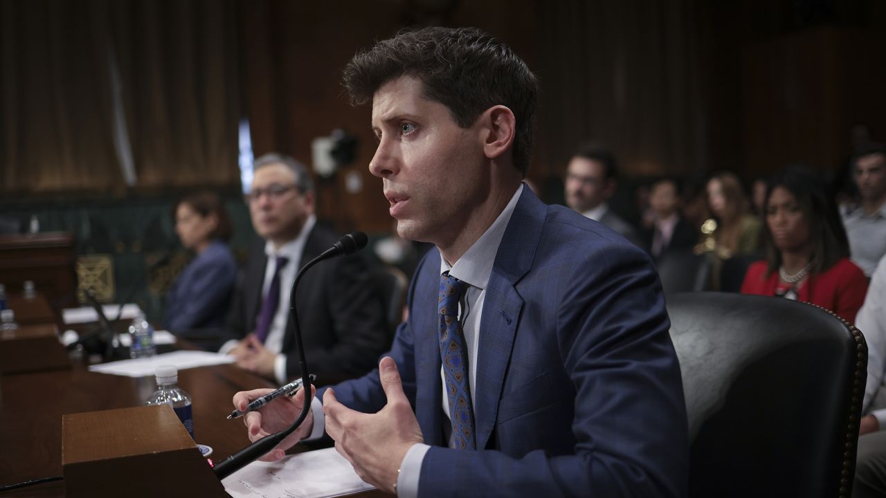 Samuel Altman, CEO of OpenAI, testifies before the Senate Judiciary Subcommittee on Privacy, Technology, and the Law May 16, 2023 in Washington, DC. The committee held an oversight hearing to examine A.I., focusing on rules for artificial intelligence. 
