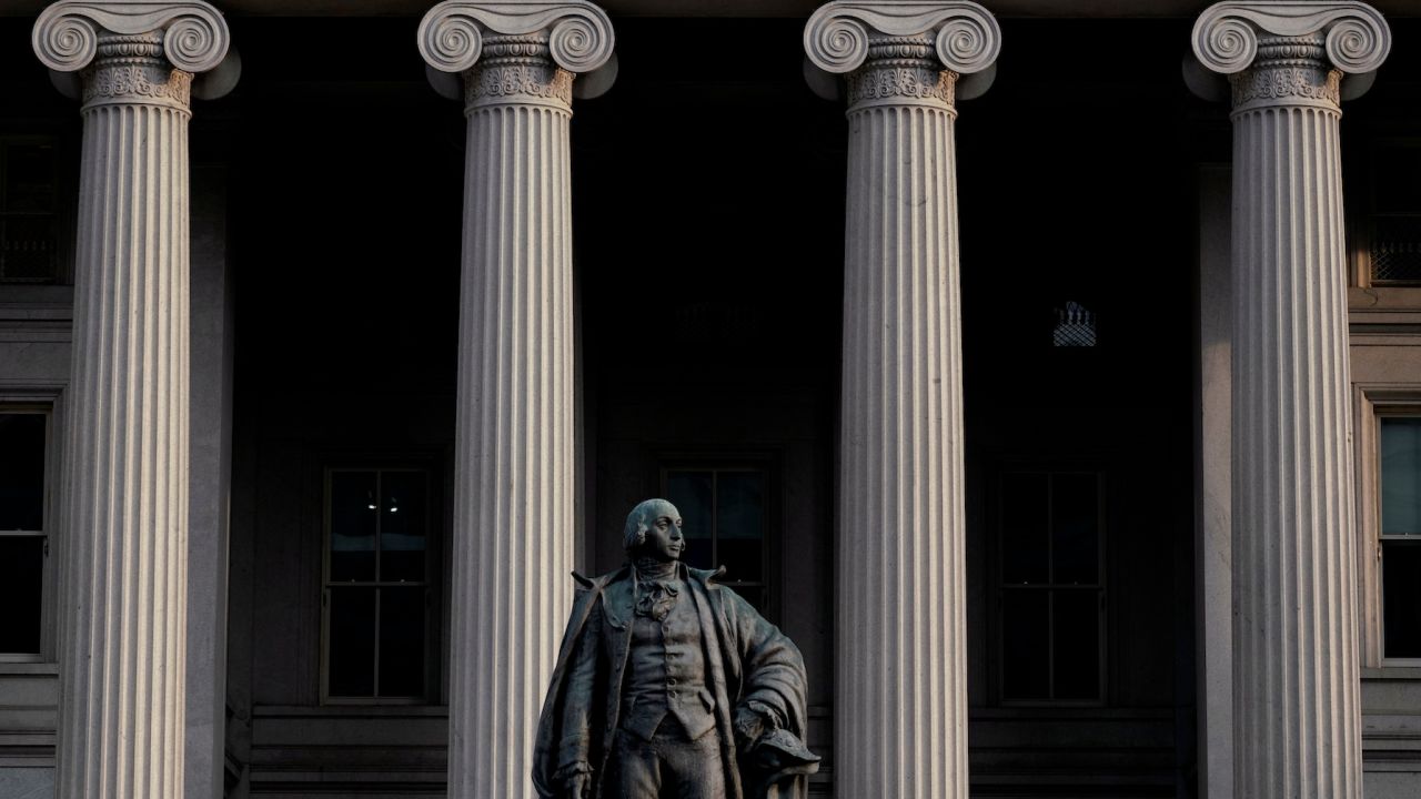 The US Treasury building in Washington, DC, US, on Saturday, June 3, 2023. The Senate last week passed legislation to suspend the US debt ceiling through the 2024 election, ending a drama that threatened a global financial crisis ahead of the Treasury secretary's June 5 deadline to avoid a default. Photographer: Nathan Howard/Bloomberg