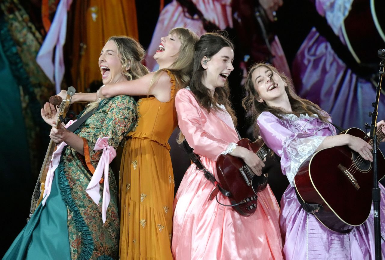 Swift performs with the band Haim in Santa Clara, California, on July 28.