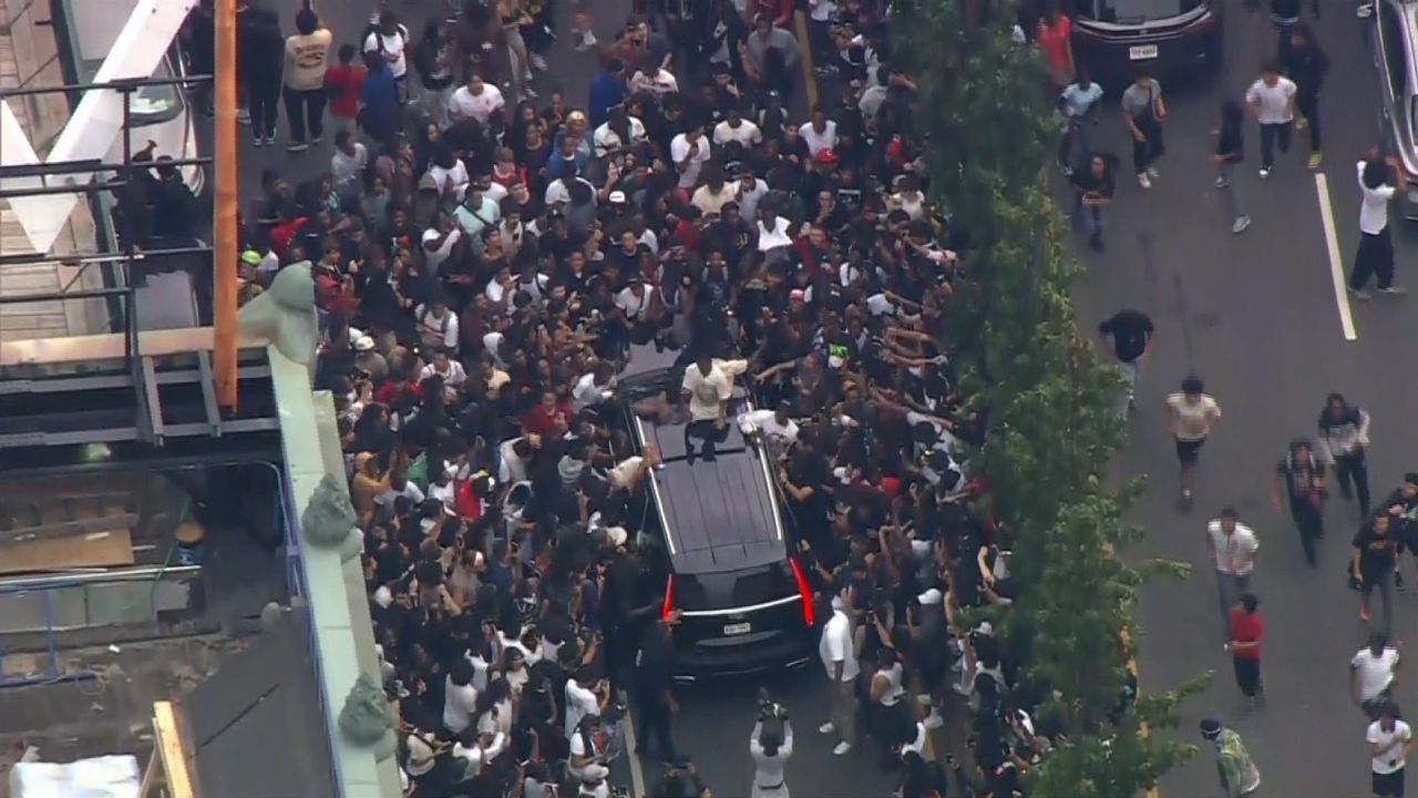 A crowd is seen at Union Square in New York on August 4, 2023.