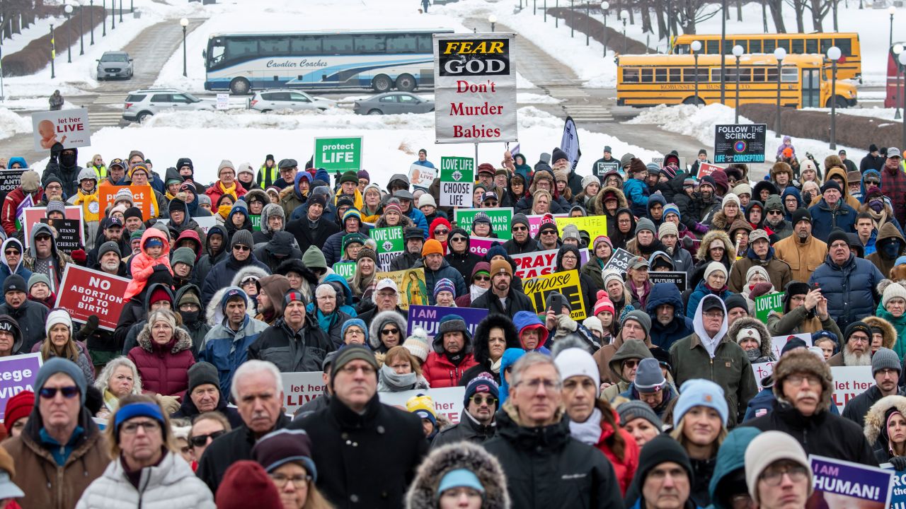In this January 2023 photo, people protest against abortion rights in St. Paul, Minnesota.