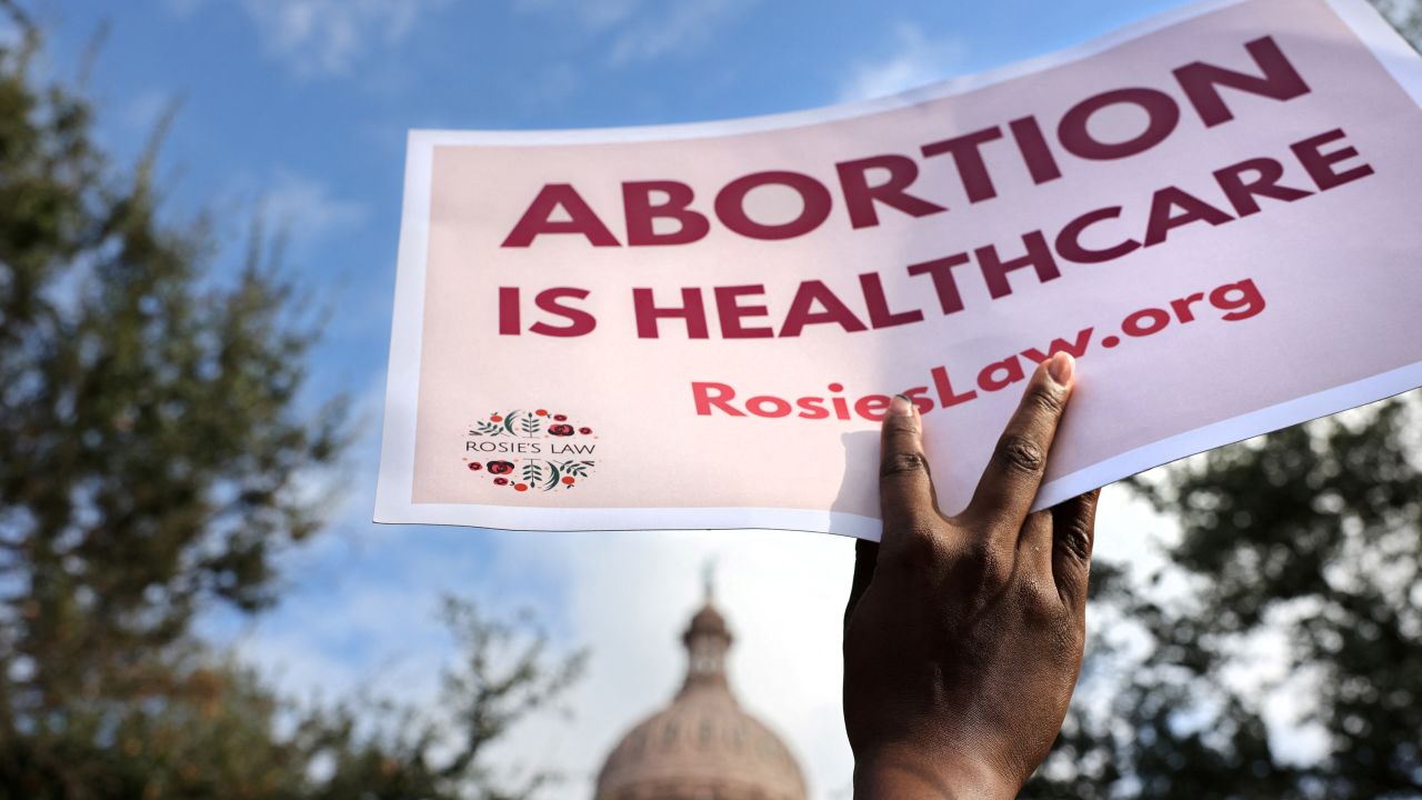 A supporter of reproductive rights holds a sign outside the Texas State Capitol building in Austin in 2021.