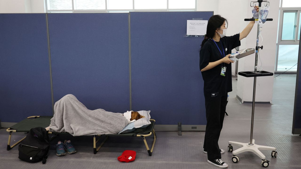 A participant receives medical treatment at Jamboree Hospital during the 25th World Scout Jamboree in Buan, South Korea, August 4, 2023.