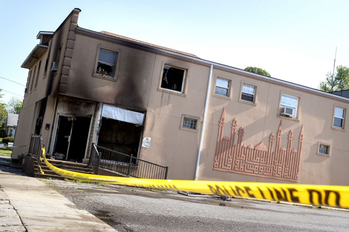 Fire damage to the Islamic Center of Cape Girardeau, Missouri, is seen on April 24, 2020.