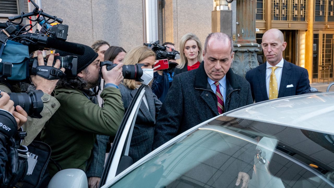 Ed Mullins, seen here exiting a courthouse in New York in 2022, made personal purchases such as high-end meals and clothing, claiming they were expenses for the Sergeants Benevolent Association.
