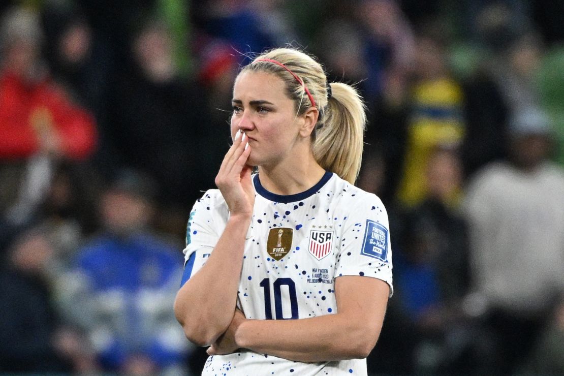 Lindsey Horan reacts after the match.