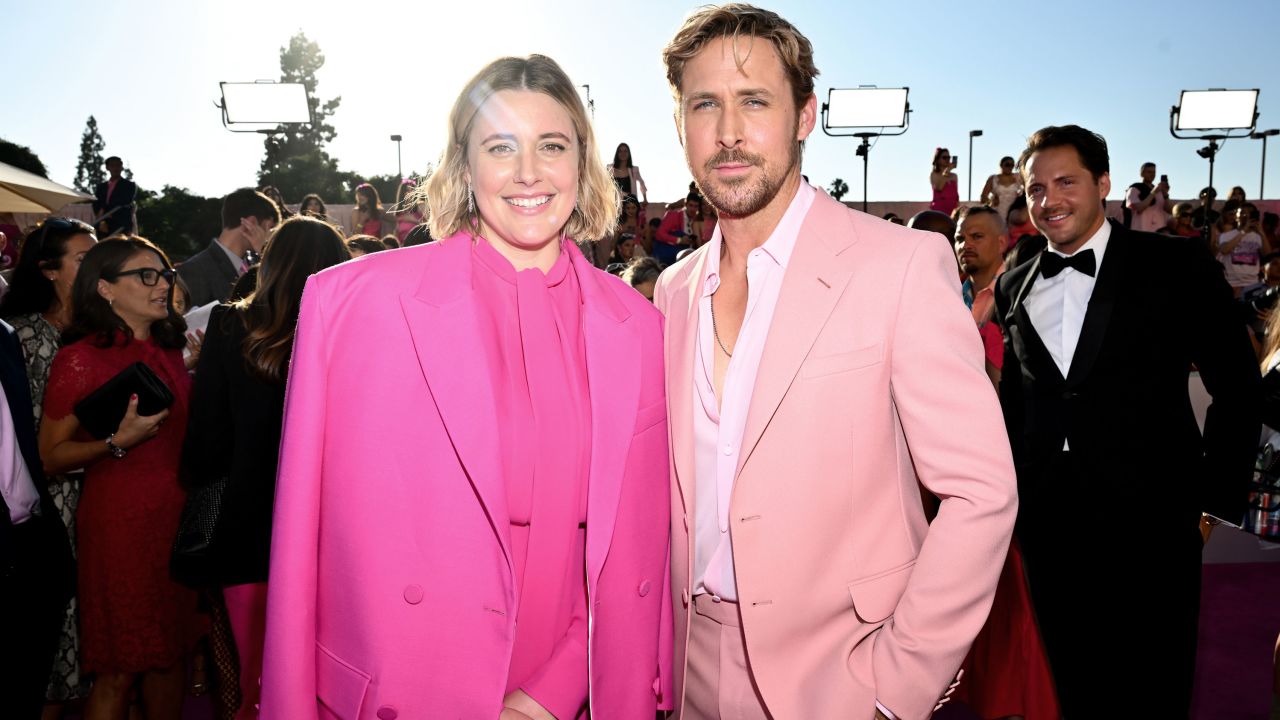 Greta Gerwig and Ryan Gosling at the premiere of "Barbie" held at Shrine Auditorium and Expo Hall on July 9, 2023 in Los Angeles, California.