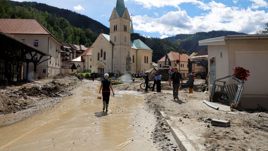 A view of the damage in the aftermath of floods in Crna na Koroskem, Slovenia, August 7.