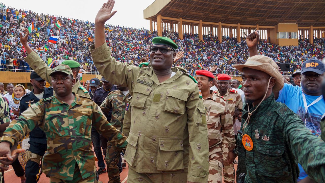 Mohamed Toumba, one of the leading figures of the military junta leading Niger, attends a demonstration in the capital of Niamey on Sunday.
