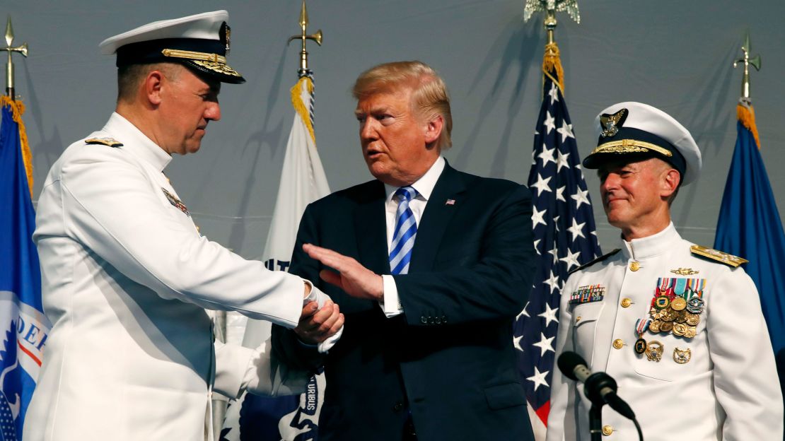 Coast Guard Admiral Karl Schultz took over for Admiral Paul Zukunft as Coast Guard commandant at a Change of Command ceremony in June 2018.
