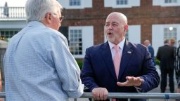 Former New York Police Department Commissioner Bernie Kerik speaks to reporters while waiting for former President Donald Trump to speak at Trump National Golf Club in Bedminster, New Jersey, on June 13. 