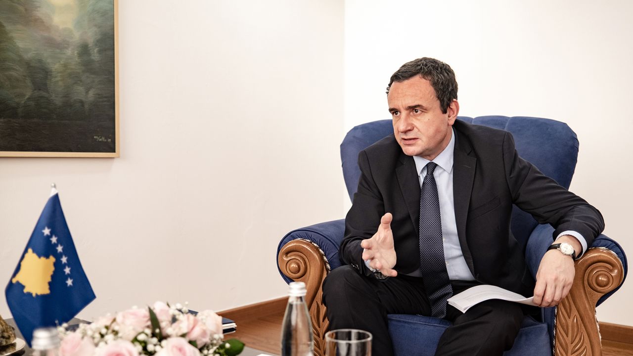 Kosovo Prime Minister Albin Kurti during an interview at his office in Pristina, August 24, 2022.