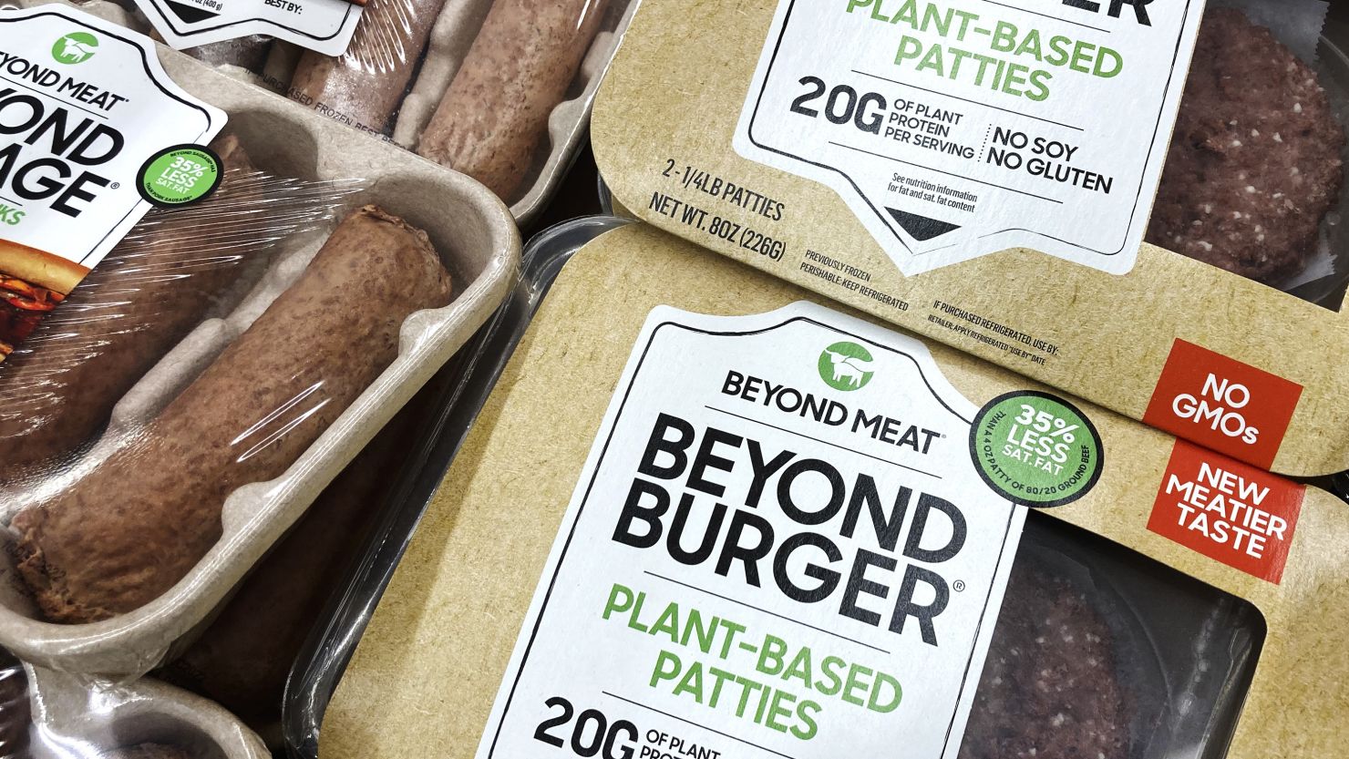 Beyond Meat products are seen in a refrigerated case inside a grocery store in Mount Prospect, Ill., Feb. 19, 2022.