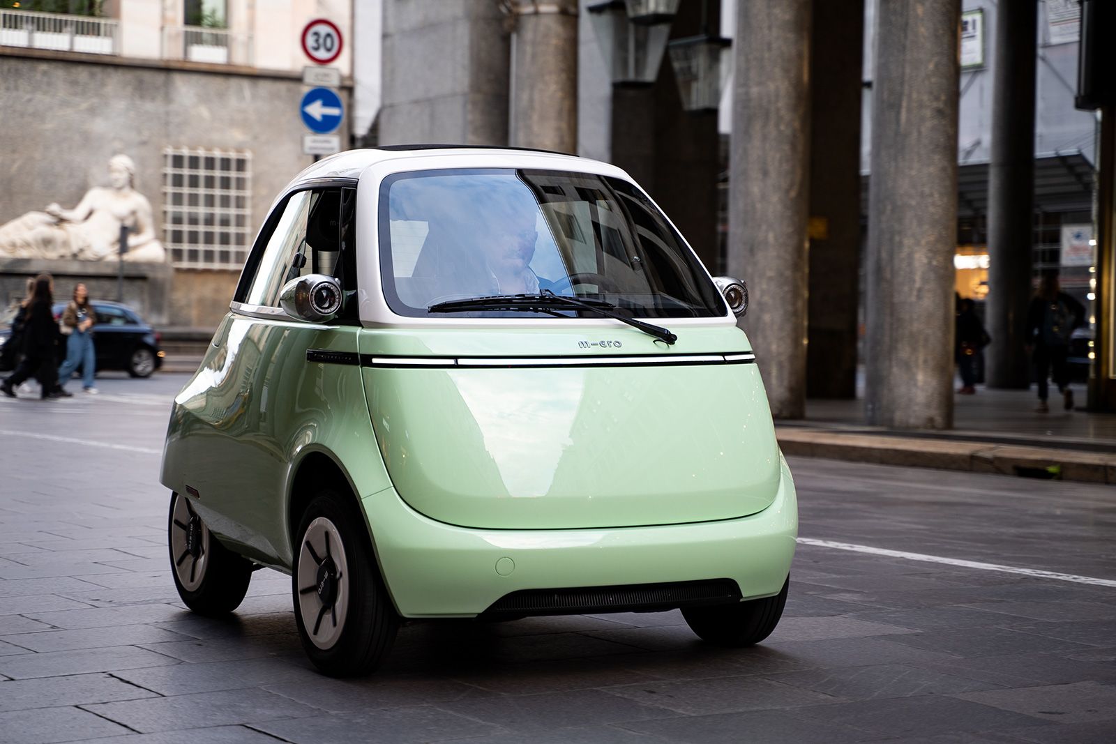 The retro-futuristic Microlino takes inspiration from 1950s "bubble" cars.