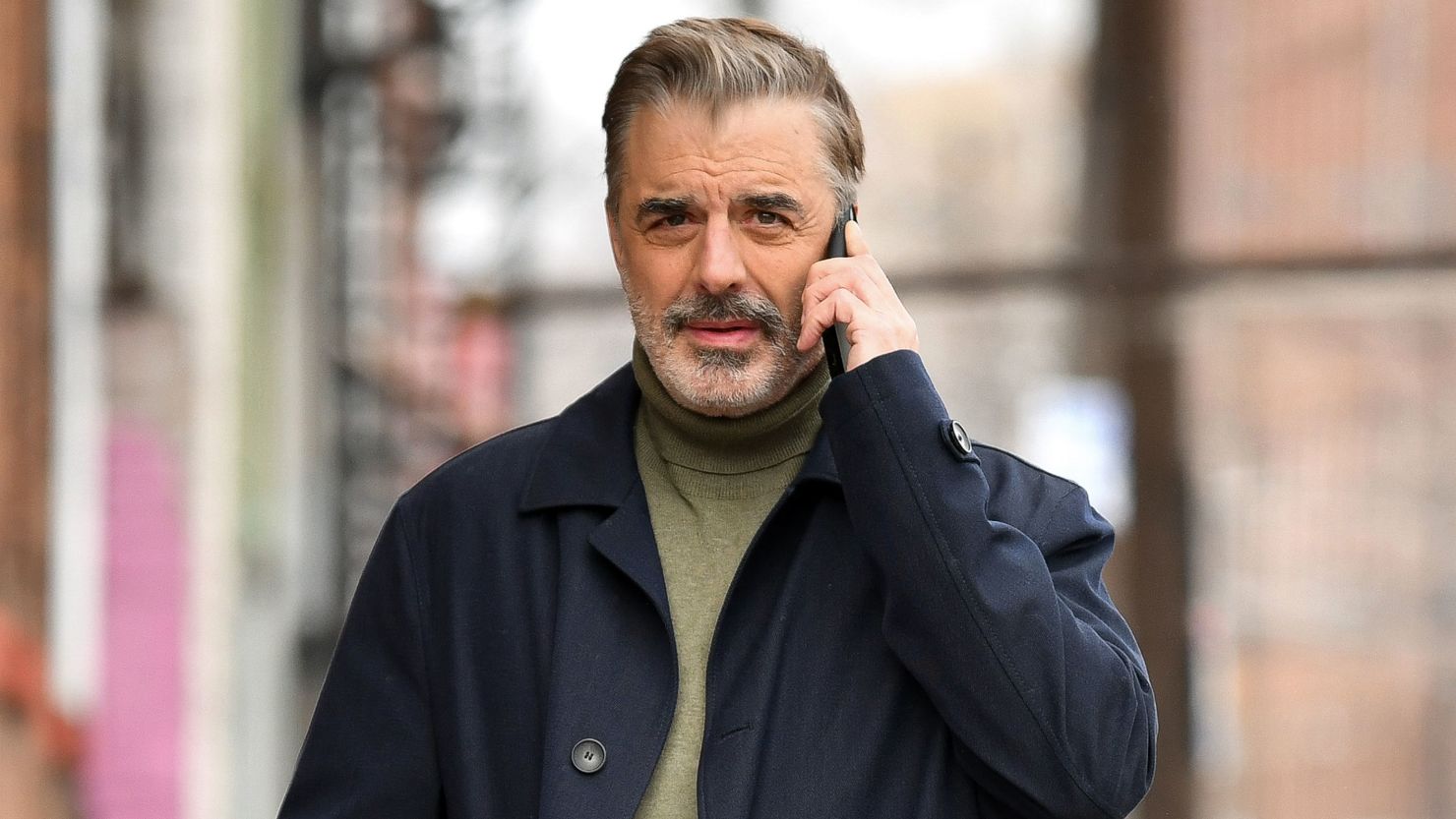 Chris Noth seen on the set of "The Equalizer" on February 5, 2021 in Patterson, New Jersey. 