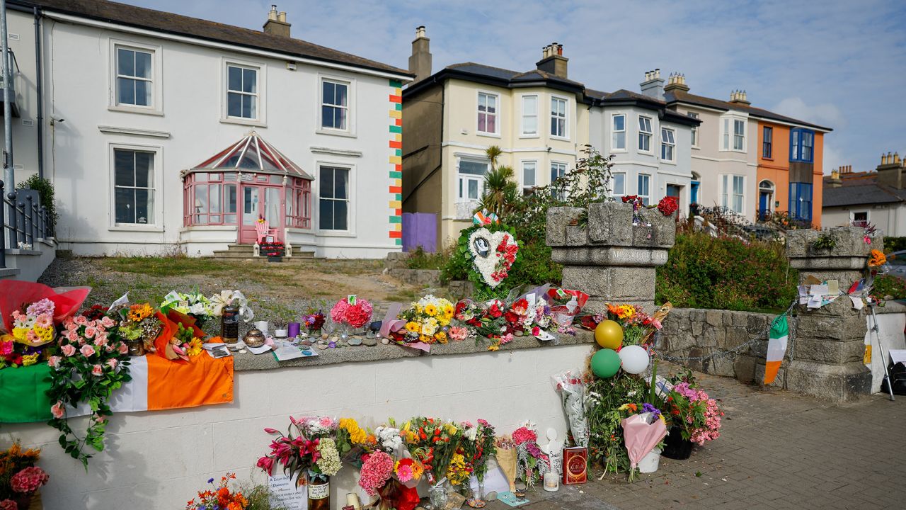 Tributes are left outside late Irish singer Sinead O'Connor's former home.
