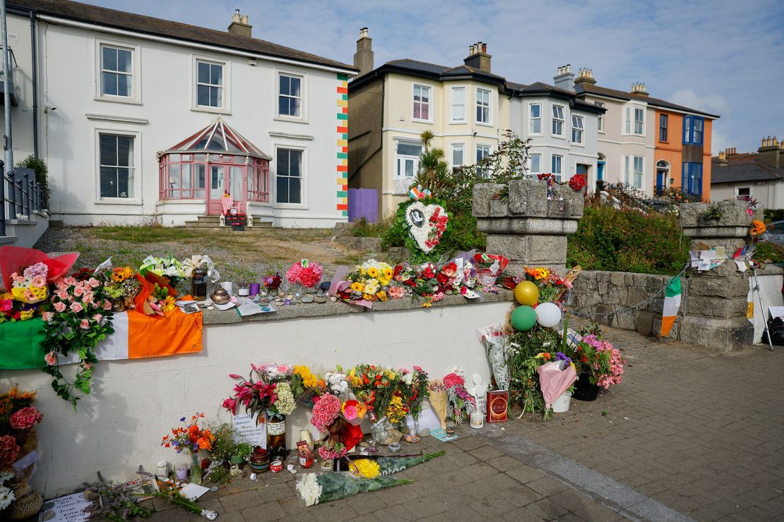 Tributes are left outside late Irish singer Sinéad O'Connor's former home.