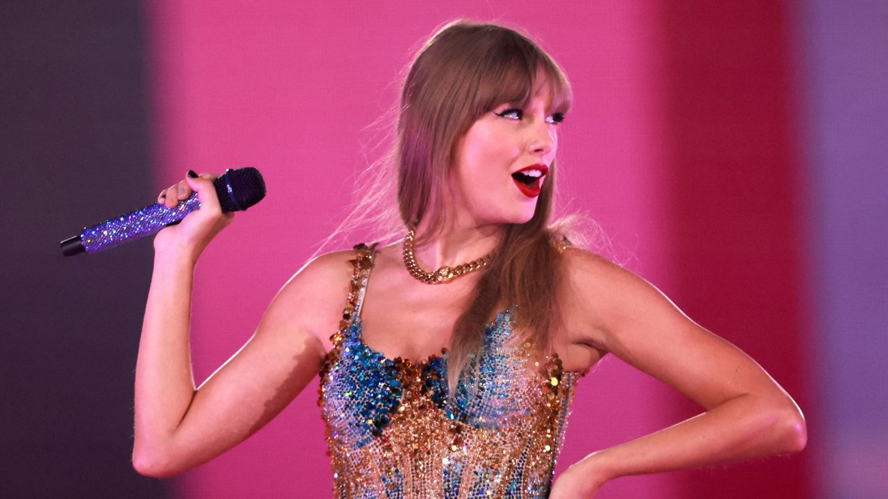 US singer-songwriter Taylor Swift performs during her Eras Tour at Sofi stadium in Inglewood, California, August 7, 2023. 