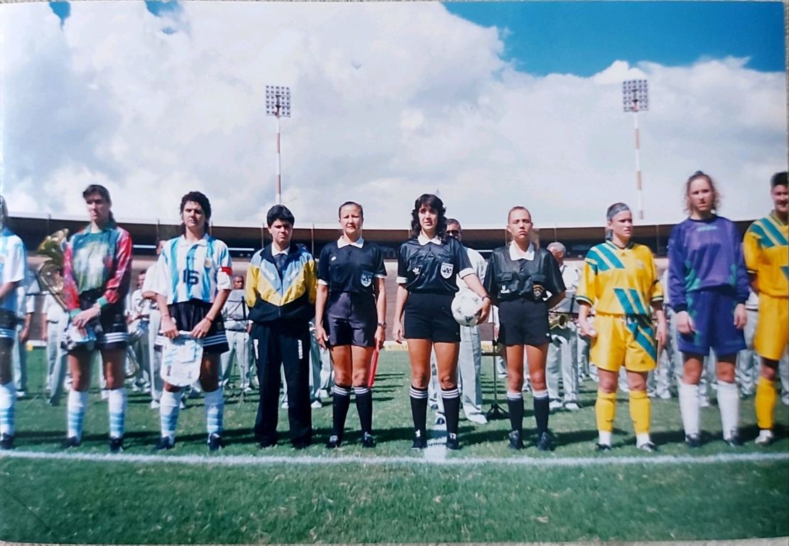 Claudia Vasconcelos lining up with the teams before Argentina vs. Australia in 1995.
