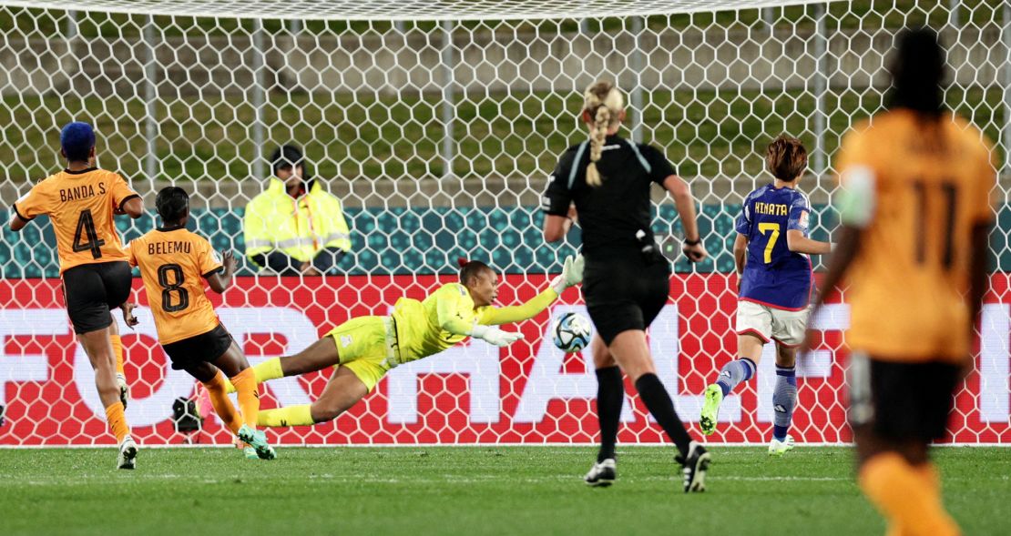 Japan's Hinata Miyazawa scores her team's first goal of a 5-0 domination of Zambia.
