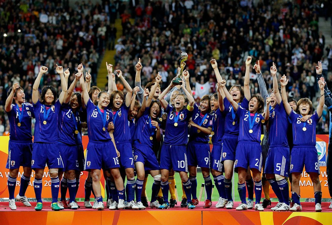 Japan celebrates after defeating the US in the 2011 Women's World Cup final. 