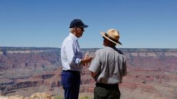 U.S. President Joe Biden speaks with Ed Keable, superintendent of Grand Canyon National Park, at Grand Canyon National Park in Grand Canyon, Arizona, U.S. August 8, 2023. REUTERS/Jonathan Ernst

