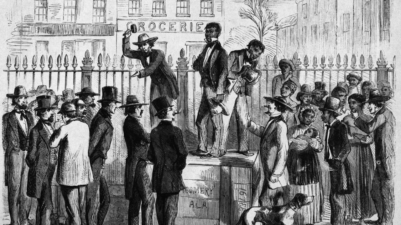 The annual sale and hiring of slaves at Montgomery, Alabama, 1861.