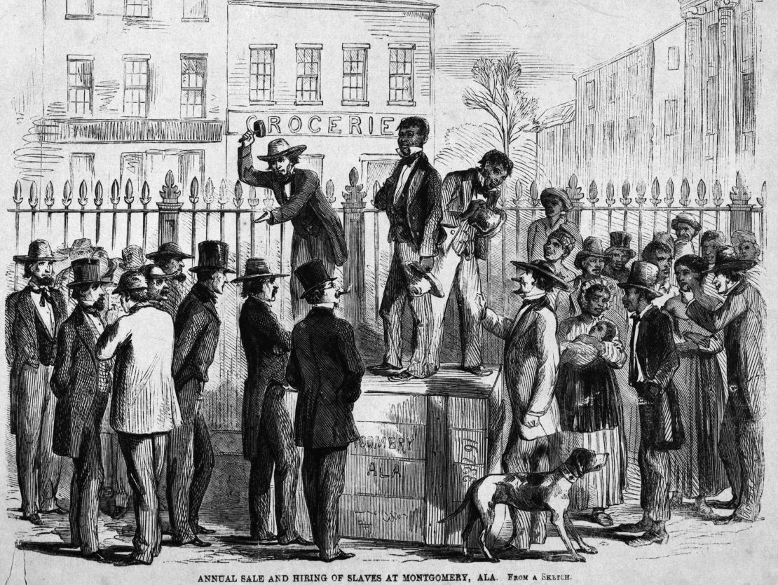 The annual sale and hiring of slaves at Montgomery, Alabama, 1861.