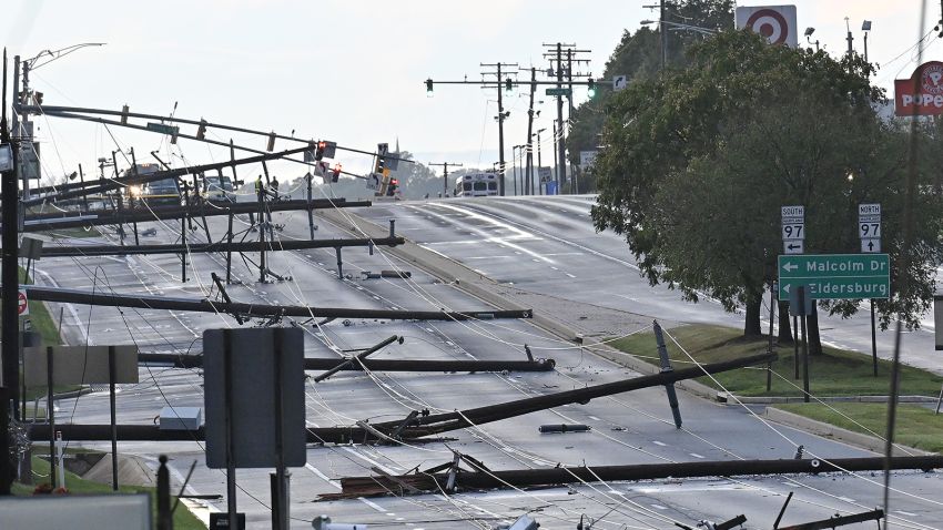 Power lines down in storm damage in Maryland State.