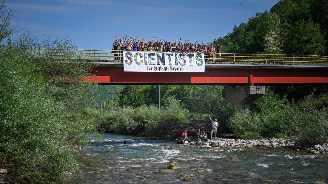 Scientists, concerned about the effects of the proposed hydropower plants, gathered on the banks of the Neretva in June as part of the Save the Blue Heart of Europe campaign.