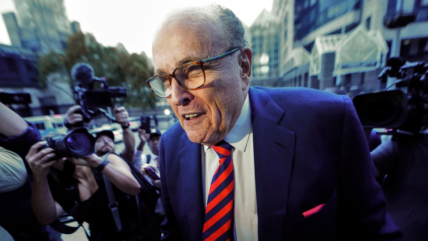 Rudy Giuliani arrives at the Fulton County Courthouse, Aug. 17, 2022, in Atlanta.