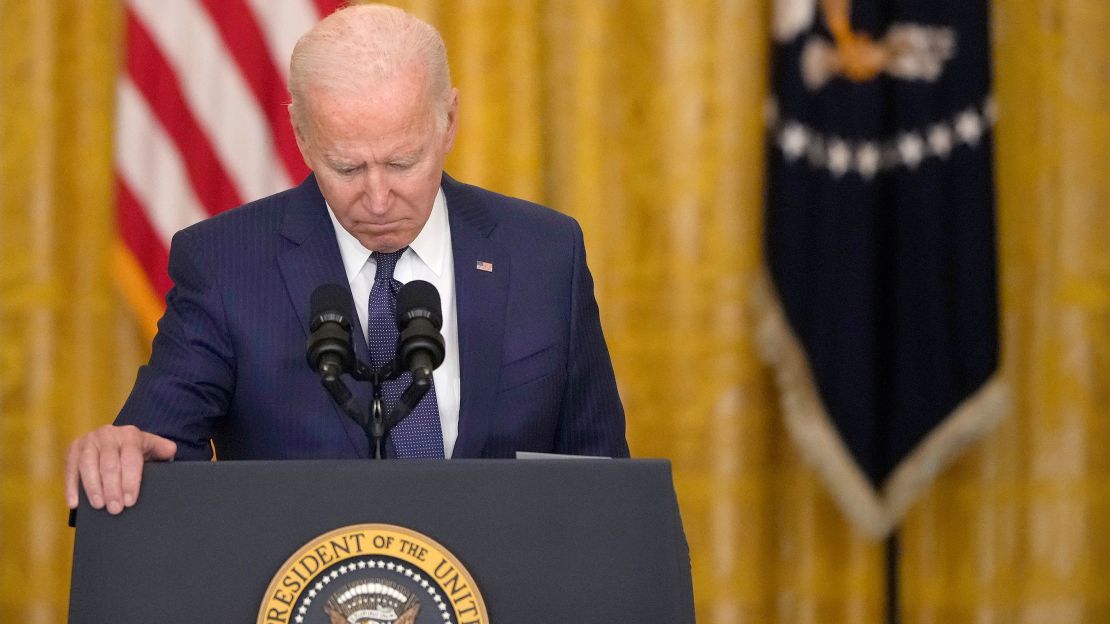 President Joe Biden speaks about the situation in Kabul, Afghanistan from the East Room of the White House on August 26, 2021 in Washington, DC.