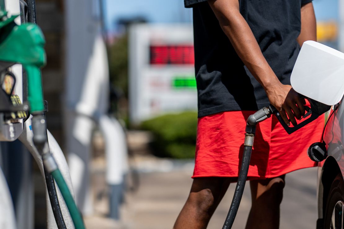 A person pumps gas at a Shell gas station on August 03, 2023, in Austin, Texas.  