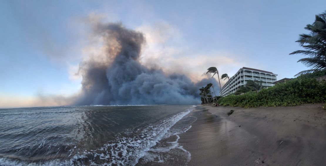 Smoke billows near Lahaina on August 9, 2023.