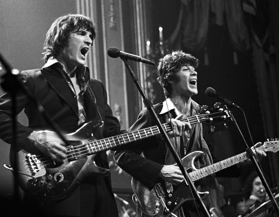 Rick Danko and Robbie Robertson of The Band perform during The Last Waltz at Winterland in November 1976 in San Francisco.